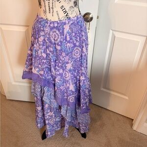 Spell Lavender Floral Tiered Maxi Skirt Small EC